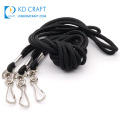 2020 cordon de corde personnalisé sangle de cou polyester vierge plaine double clip noir élastique rond tissé lanière avec clips de sécurité crochet